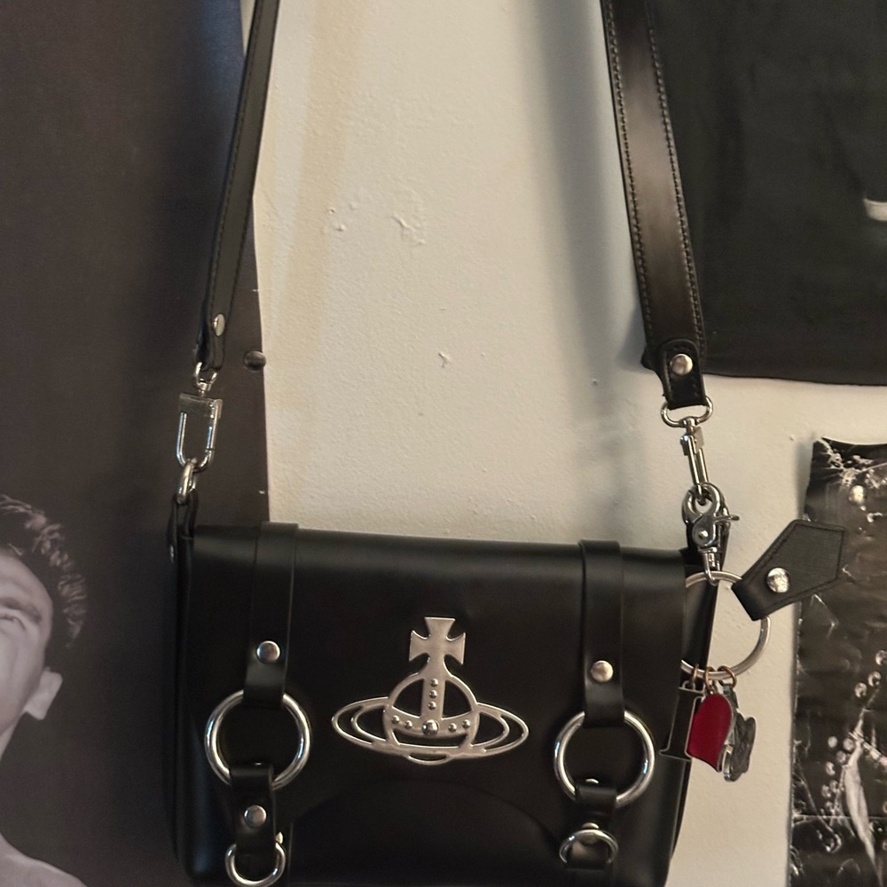 Vivienne Westwood Black Leather Messenger Bag 3pcs